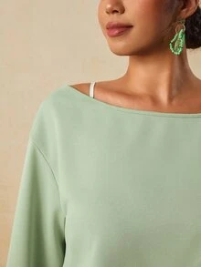 Travachic Gaun Cami Warna Hijau Sage Putih dan Atasan Warna Polos Ukuran Besar untuk Wanita, Setelan Kasual Boho 2 Potong untuk Liburan Formal Musim Gugur - Hijau - View 5