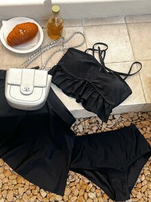 DAZY Women's Sexy Vacation Two-Piece Tankini Set With Cami Top And Bottoms Summer,Ruffle Beach - Black - View 3
