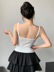 DAZY 女款夏季修身細肩帶背心，蝴蝶結裝飾，外出上衣 - 白色 - 查看 4