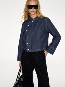ATUI Studio Fall/Winter Casual Minimalist Business Women's Single-Breasted Long Sleeve Denim Top Everyday Dark Blue - Blue - View 1