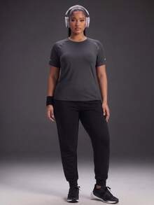 Powerista Women's Plus Size Letter Print Raglan Short Sleeve Sports T-Shirt 2-Piece Set Black And White Breathable Workout Running Fitness Going Out - Black and White - View 7