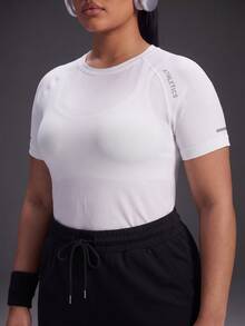 Powerista Women's Plus Size Letter Print Raglan Short Sleeve Sports T-Shirt 2-Piece Set Black And White Breathable Workout Running Fitness Going Out - Black and White - View 5