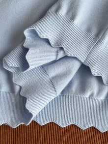 Comfortcana Áo cardigan tay dài vai trễ họa tiết trái tim phong cách thường ngày cho mùa Thu/Đông, size lớn - Màu xanh lam - Xem 4