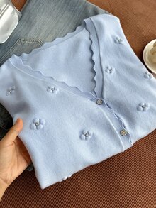 Comfortcana Áo cardigan tay dài vai trễ họa tiết trái tim phong cách thường ngày cho mùa Thu/Đông, size lớn - Màu xanh lam - Xem 6