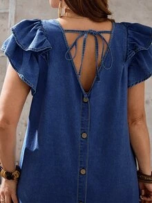 EMERY ROSE EMERY ROSE Plus Size Women'S V-Neck Casual Daily Summer Denim Dress Vacation Outfits - Dark Wash - View 5