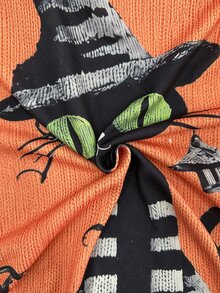 Collagica Collagica Women's Halloween Cat Pattern Top Night Grey Fall Y2k Cute - White - View 3