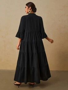 Travachic 大尺碼女款黑色純棉長袖洋裝，秋冬款 - 黑色 - 查看 2