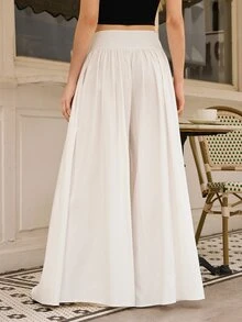 SHEIN Raffinéa Women's Casual French Elegant Floral Button Loose Wide Leg Pants, Autumn Linen Off-White Long Thanksgiving Brunch Office - Beige - View 2