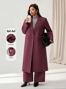 Auralis New Summer/ Burgundy Plus Size Long Sleeve Extra Long Blazer Modern Elegant Commuter Suit Set/Pants With Pockets Office Work Suit Sets Formal Brunch - Red Violet - View 4