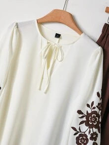 Rusticease Casual Boho Autumn Outfits For Women Going Out Garden Party Brunch 2 Pieces Set Winter Elegant White Floral Burgundy Female Country Look Embroidery - Multicolor - View 4