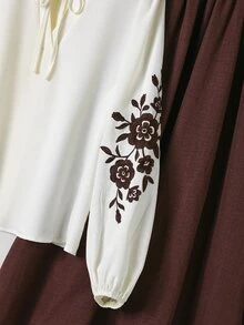 Rusticease Casual Boho Autumn Outfits For Women Going Out Garden Party Brunch 2 Pieces Set Winter Elegant White Floral Burgundy Female Country Look Embroidery - Multicolor - View 5