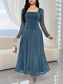Feyla 女款方領長袖亮片優雅中長洋裝 - 淺綠色 - 查看 6