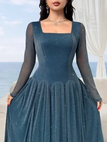 Feyla 女款方領長袖亮片優雅中長洋裝 - 淺綠色 - 查看 5