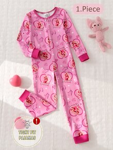 女童幼兒可愛公主印花長袖連身緊身睡衣居家服 - 粉色 - 查看 5