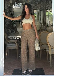 Ronhire Women's Extra Long Wide Leg Espresso Brown Sequin Party Pants,Seductive Summer Holiday Night Out Sparkly Pants,Elegant Club Mermaid Western Style - Brown - View 2