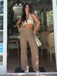 Ronhire Women's Extra Long Wide Leg Espresso Brown Sequin Party Pants,Seductive Summer Holiday Night Out Sparkly Pants,Elegant Club Mermaid Western Style - Brown - View 6