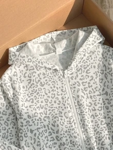 Jaket Sweatshirt Kasual Motif Leopard untuk Anak Perempuan, Sweatshirt Lengan Panjang Pendek, Gaya Kembali ke Sekolah Musim Semi/Gugur - Grey - View 3