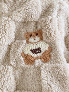 SHEIN Vintaside Kids 1件男嬰秋冬米色可愛休閒格紋壓紋熊刺繡立領長袖拉鍊外套，寬鬆落肩版型，適合日常外出、戶外散步、上學通勤、家庭聚會、拍照拍攝 - 棕色 - 查看 8