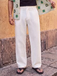 HIMLAND Men Solid Slant Pocket Suit Pants - White - View 4