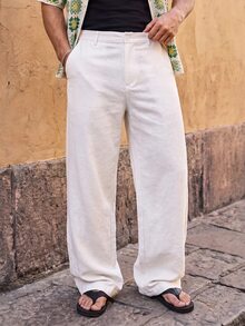 HIMLAND Men Solid Slant Pocket Suit Pants - White - View 1
