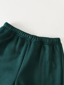 青少年女孩條紋長袖連帽衛衣與寬腿褲休閒套裝，秋冬圓領上衣套裝，可愛風格 - 綠色 - 查看 8