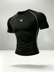 Gym Rark Men's Bull Head Print Colorblock Short Sleeve Top And Drawstring Waist Long Pants Casual Daily Sports Set - Black - View 3