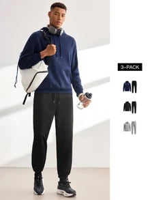 Driftmere Men Casual Versatile Hoodie & Drawstring Waist Sweatpants Set, Fall/Winter Clothes - Multicolor - View 1