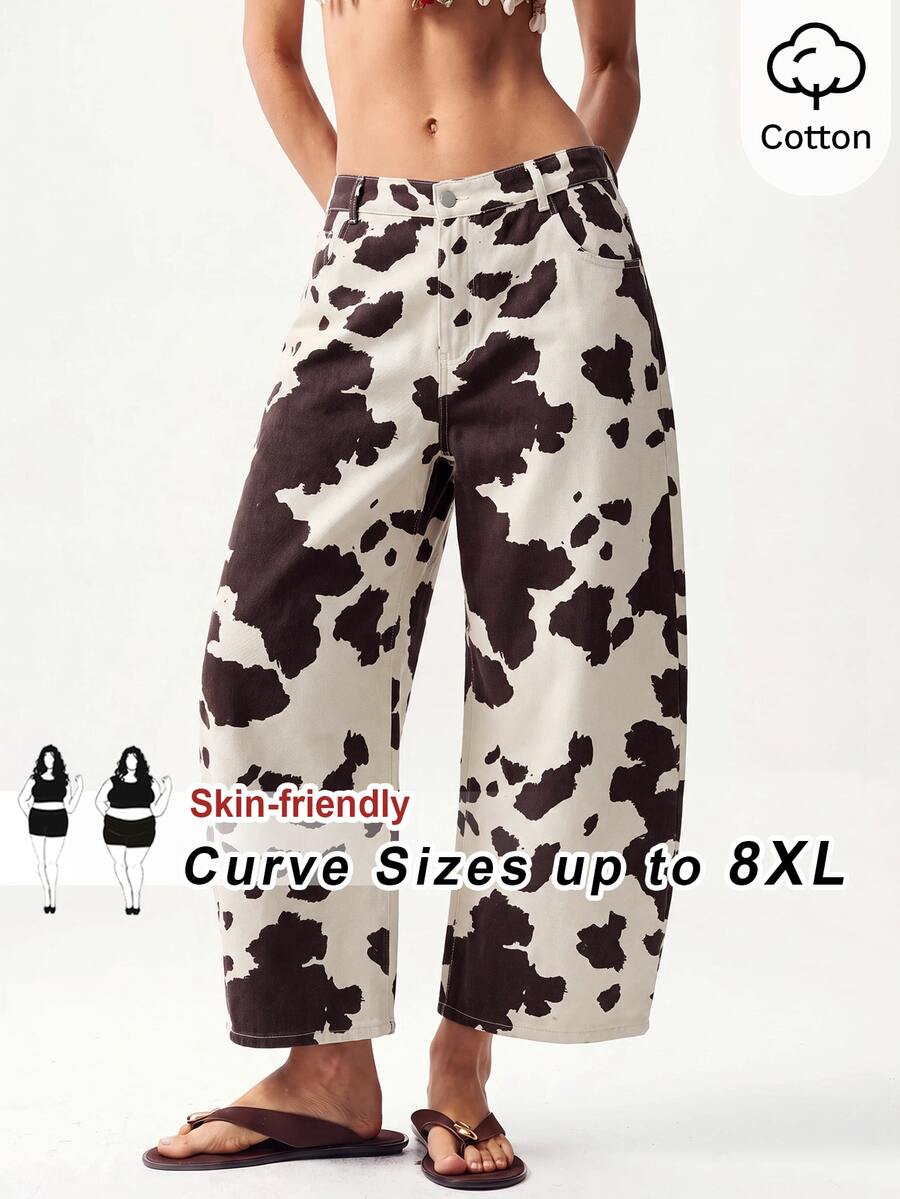 SHEIN CURVE+ 大尺碼女款牛紋寬腿寬鬆休閒傳統 80 年代牛仔褲,適合正式場合、時裝週、海灘,白色夏季款 - 白色 - 查看 1