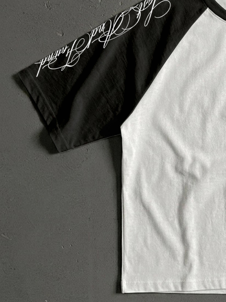 Manfinity ZONE917 American Retro Casual Artistic Text Graphic Black & White Short Sleeve T-Shirt - Multicolor - View 2