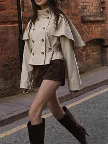 Struktiv Elegant French Casual Button-Up Beige Women's Jacket Office Autumn - Apricot - View 1