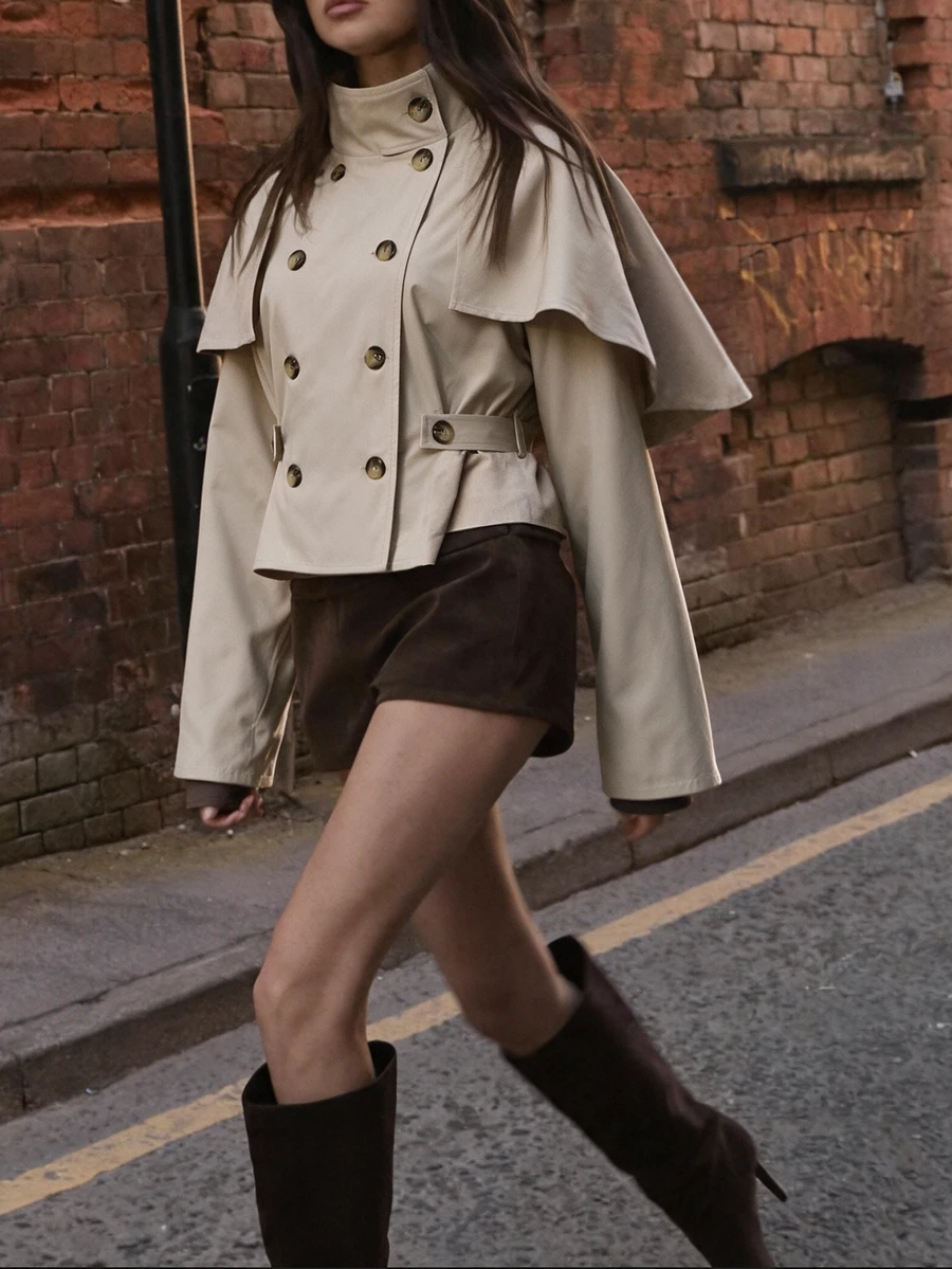 Struktiv Elegant French Casual Button-Up Beige Women's Jacket Office Autumn - Apricot - View 1