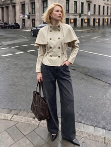 Struktiv Elegant French Casual Button-Up Beige Women's Jacket Office Autumn - Apricot - View 2