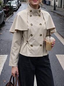 Struktiv Elegant French Casual Button-Up Beige Women's Jacket Office Autumn - Apricot - View 4