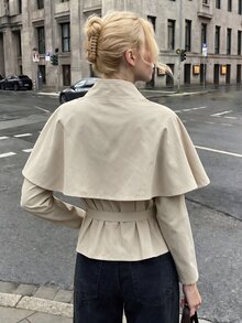 Struktiv Elegant French Casual Button-Up Beige Women's Jacket Office Autumn - Apricot - View 3