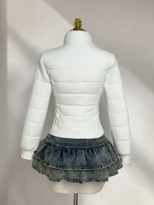 Elamini 女款秋冬休閒時尚百搭街頭風通勤派對口袋收腰棉墊外套 - 米色 - 查看 3