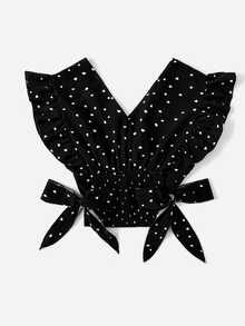 SHEIN Franclia Allover Heart Print Bow Side Blouse - Black - View 2