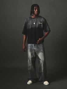 SUMWON California Script Print Washed Oversized Crew Neck Short Sleeve T-Shirt With Large Back Graphic And Chest Logo Detail - Black - View 3