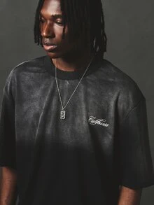SUMWON California Script Print Washed Oversized Crew Neck Short Sleeve T-Shirt With Large Back Graphic And Chest Logo Detail - Black - View 4