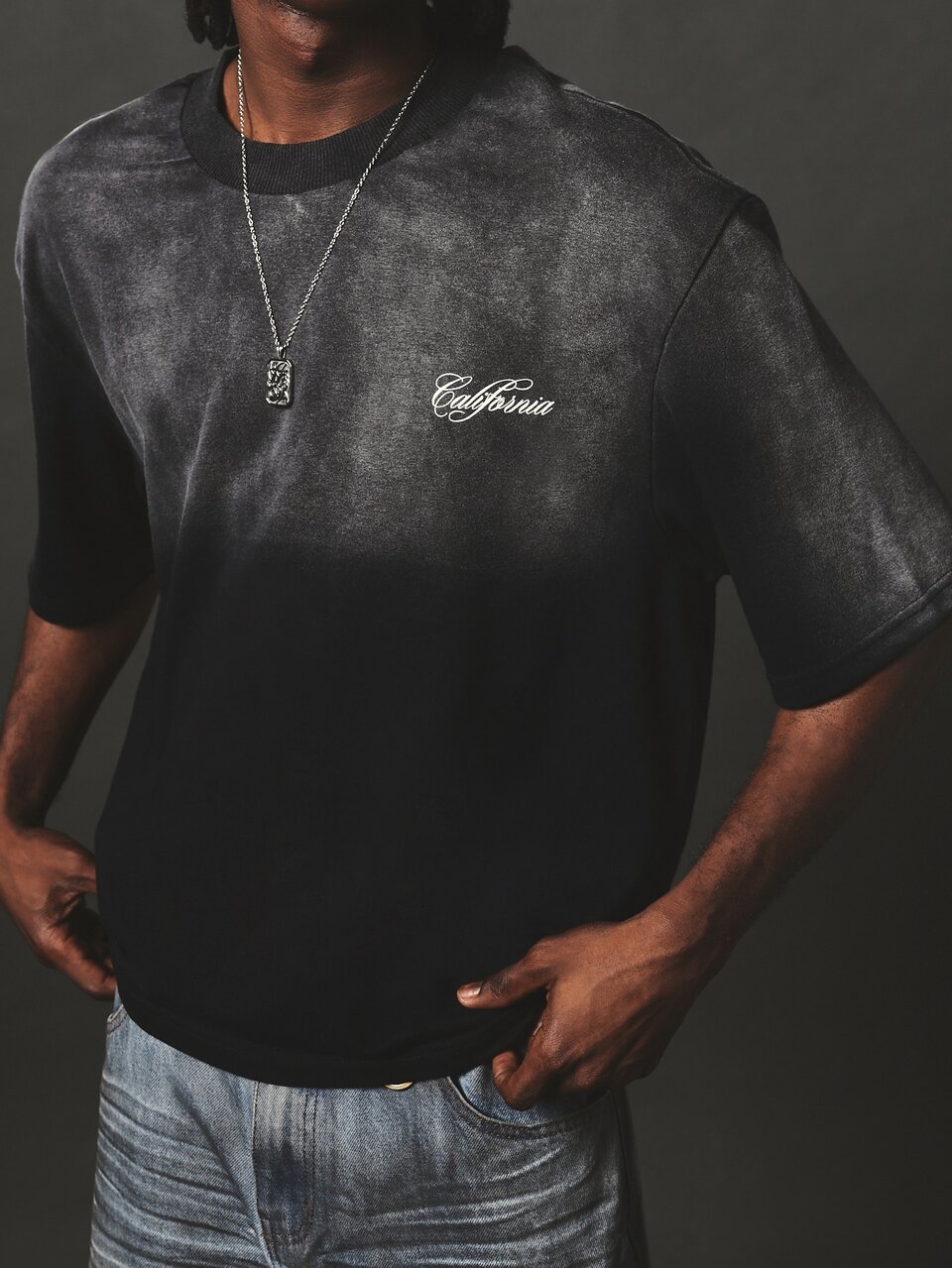 California Script Print Washed Oversized Crew Neck Short Sleeve T-Shirt With Large Back Graphic And Chest Logo Detail