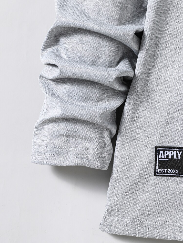 SHEIN Tween Boys Round Neck Button Decor Minimalist Long Sleeve Spring/Autumn T-Shirt - Grey - View 5