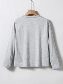 SHEIN Tween Boys Round Neck Button Decor Minimalist Long Sleeve Spring/Autumn T-Shirt - Grey - View 3
