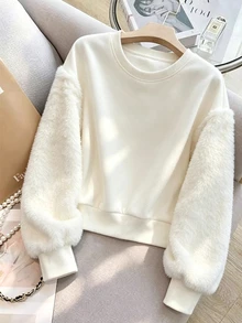 FRIFUL 女款純色休閒百搭日常穿著長袖衛衣 秋季 - 白色 - 查看 3