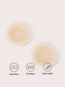 SHEIN Invisible Nipple Cover, Skin Friendly Self-Adhesive Reusable Silicone Breast Pasties For Women Strapless Backless Deep V Dress Summer Wedding Party - Apricot - View 3