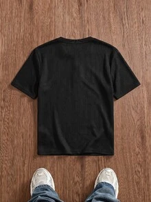 ESTAVOR Casual Men's Solid Color Button Short Sleeve T-Shirt For Daily Wear - Black - View 3