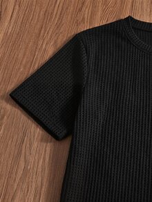 ESTAVOR Casual Men's Solid Color Button Short Sleeve T-Shirt For Daily Wear - Black - View 5