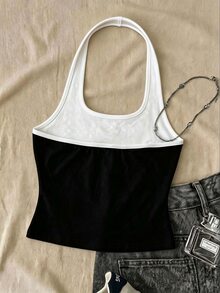 休閒掛脖背心上衣，適合夏季母親節穿搭、畢業季夏季上衣 - 白色 - 查看 2