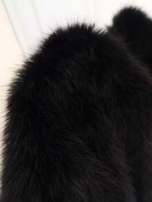GalTyme Plus Size Loose Cropped Faux Fur Jacket - Black - View 9