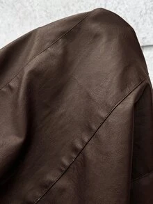 Reflora Plus Zip Up PU Leather Coat Winter - Brown - View 9