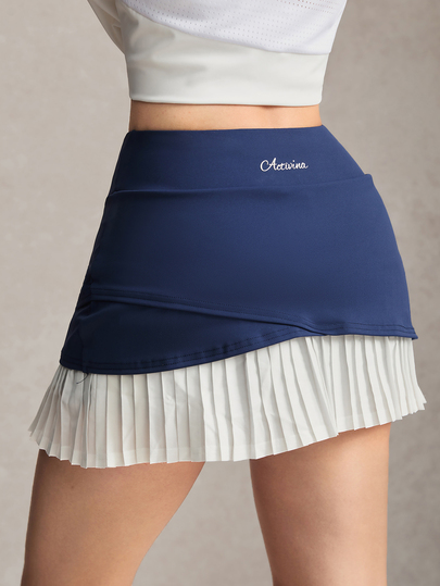 Activina Women's Colorblock Pleated Hem Skort For Daily Fitness And Sports Navy Blue And White Pleated Skirts: Elegant Fashion Working Out, Tennis Golf