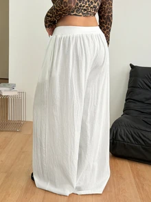 Coolane Plus Size Women's Solid Color Drawstring Waist Casual Versatile Daily Travel Long Pants Fall - White - View 9